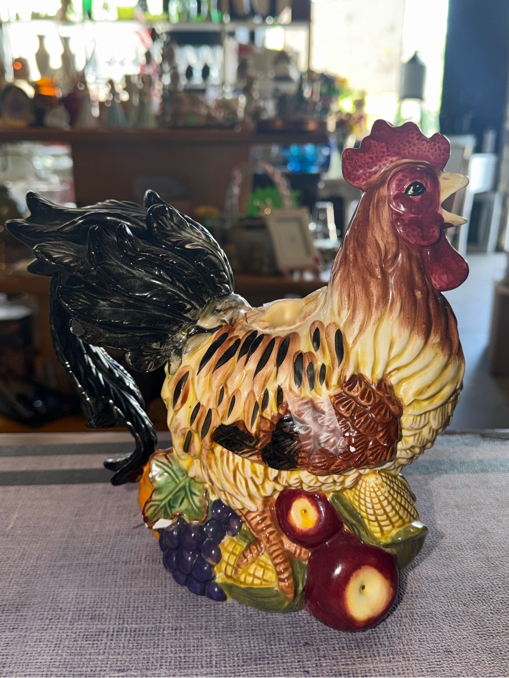 Hand-Painted Ceramic Rooster Teapot/Pitcher with Fruit